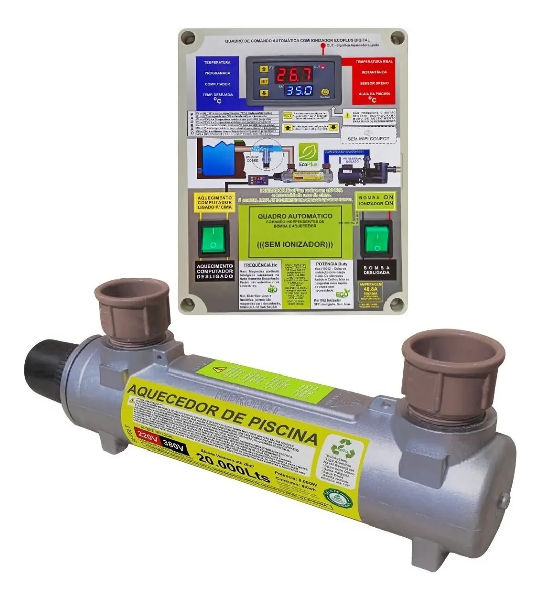 Aquecedor elétrico de piscina HidroHot com quadro de comando